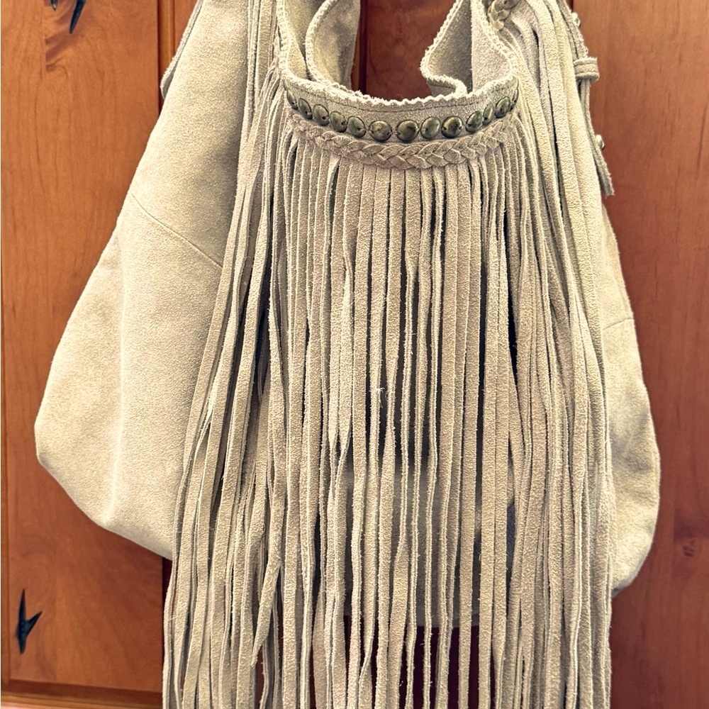 Leather Suede Fringed Hobo Bag